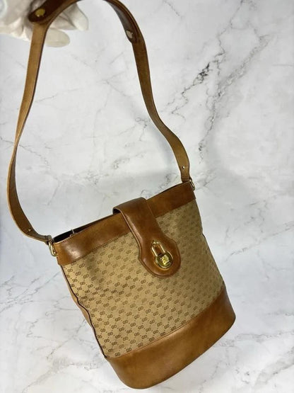 GUCCI Shoulder Bag Purse 2way GG Canvas Leather Brown Authentic