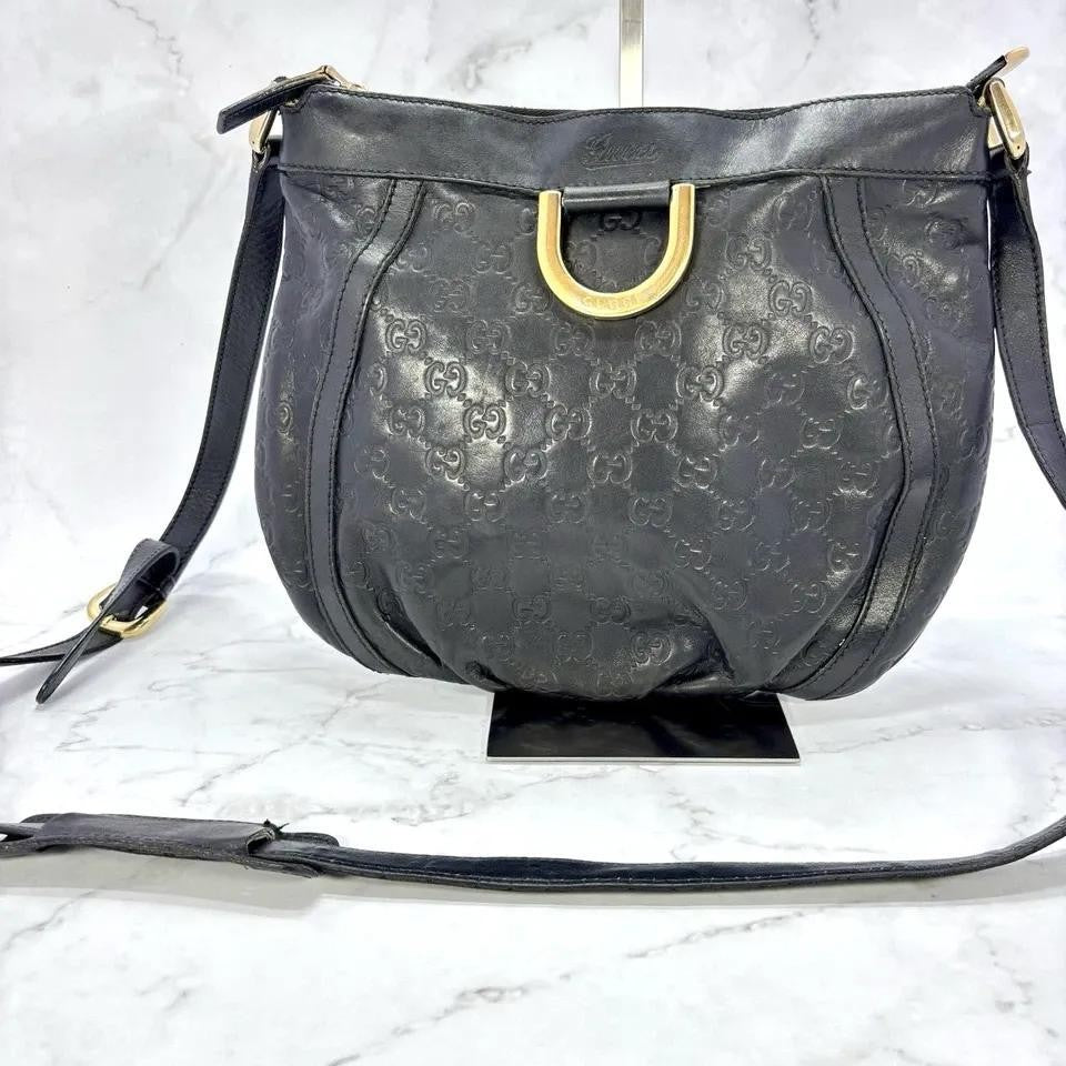 GUCCI Shoulder Bag Purse GG Canvas Leather Black Authentic