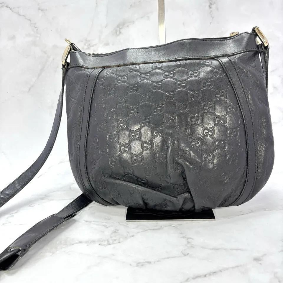 GUCCI Shoulder Bag Purse GG Canvas Leather Black Authentic