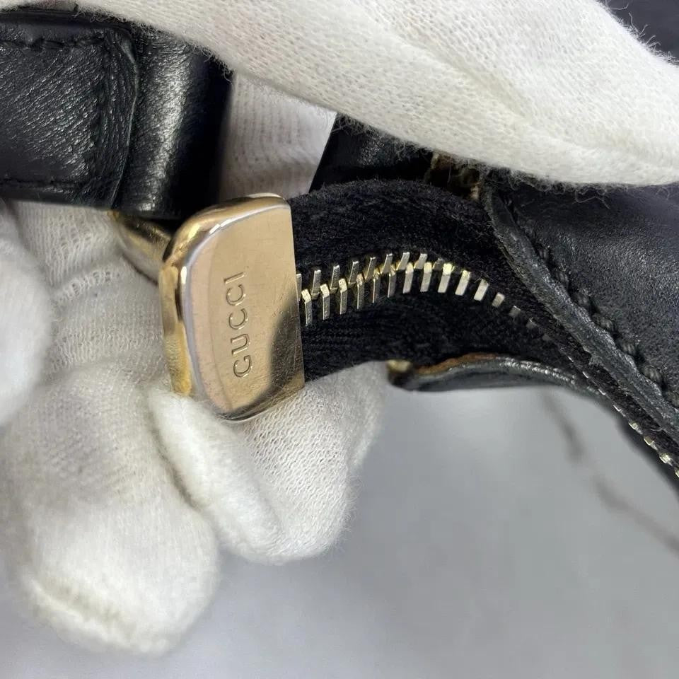 GUCCI Shoulder Bag Purse GG Canvas Leather Black Authentic
