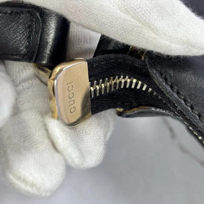 GUCCI Shoulder Bag Purse GG Canvas Leather Black Authentic