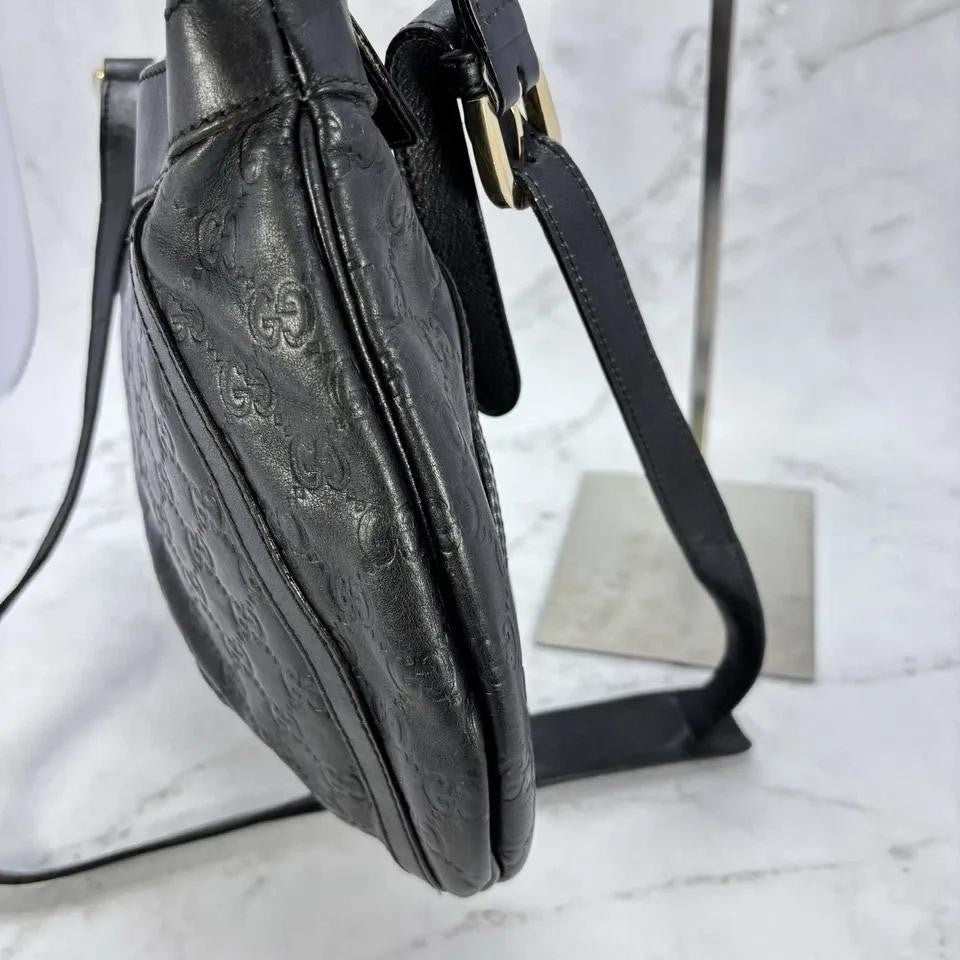 GUCCI Shoulder Bag Purse GG Canvas Leather Black Authentic