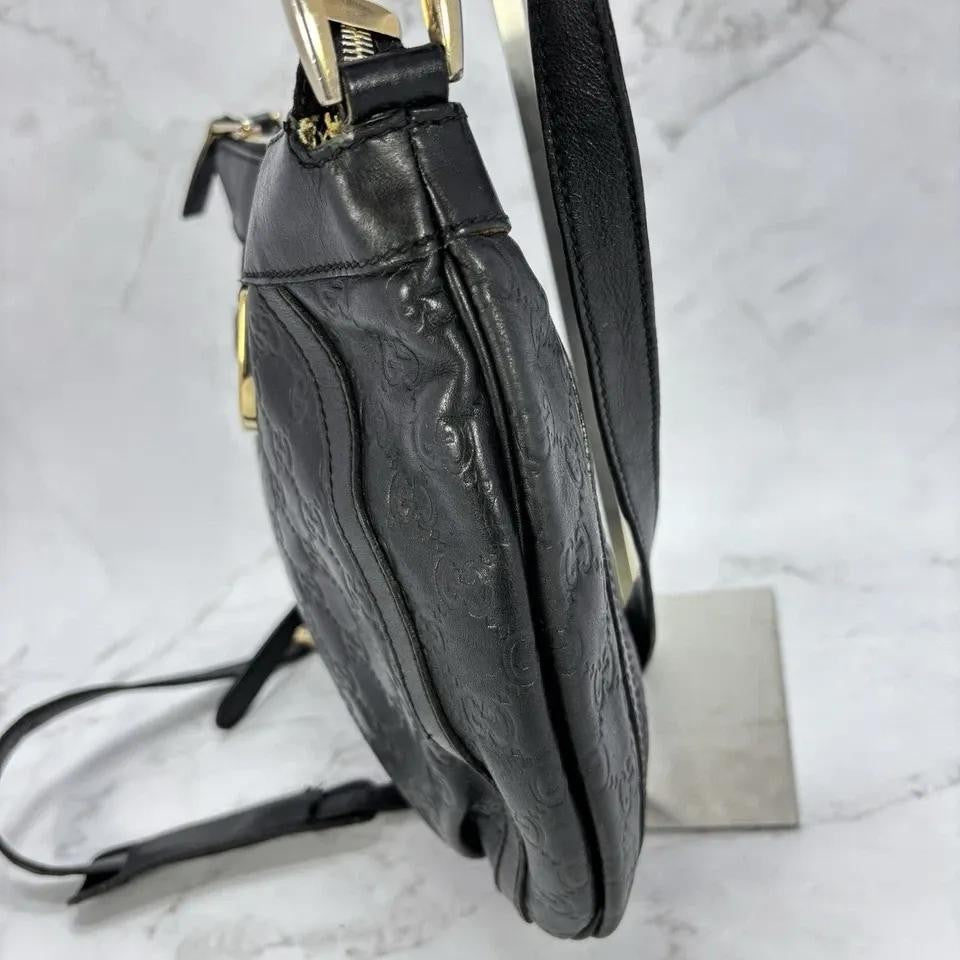 GUCCI Shoulder Bag Purse GG Canvas Leather Black Authentic