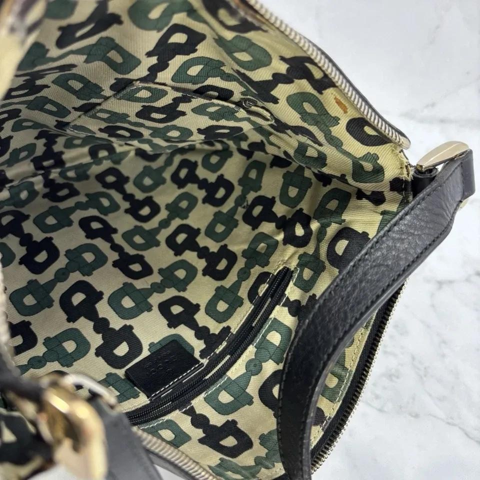 GUCCI Shoulder Bag Purse GG Canvas Leather Black Authentic