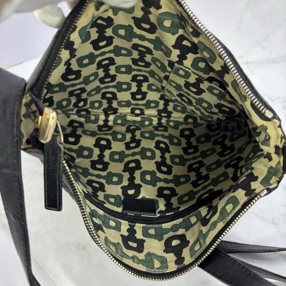 GUCCI Shoulder Bag Purse GG Canvas Leather Black Authentic