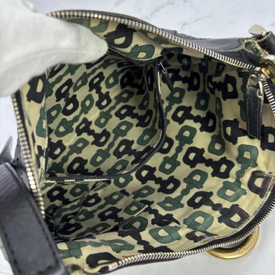GUCCI Shoulder Bag Purse GG Canvas Leather Black Authentic