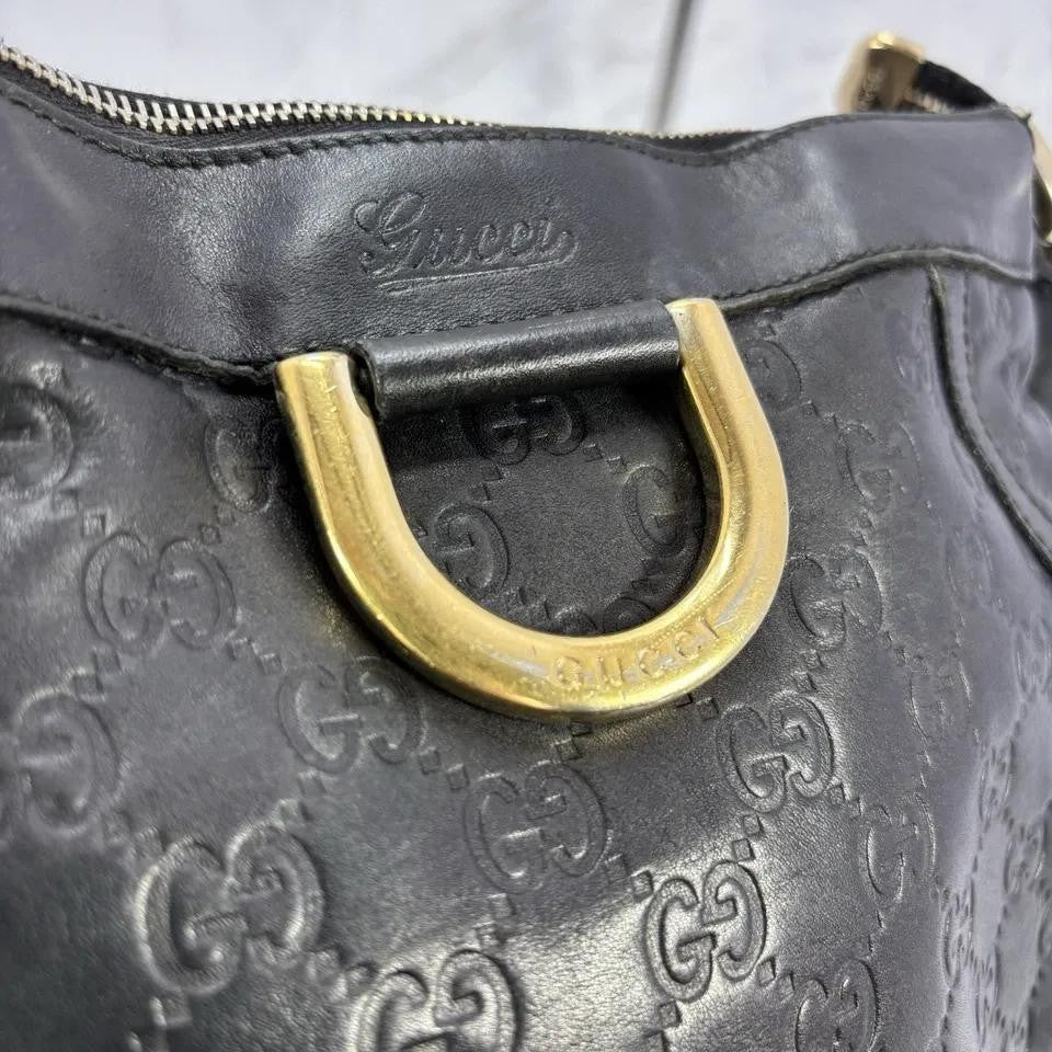 GUCCI Shoulder Bag Purse GG Canvas Leather Black Authentic