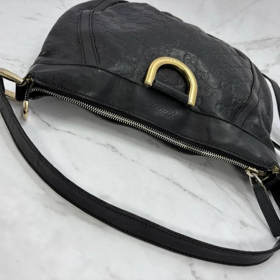GUCCI Shoulder Bag Purse GG Canvas Leather Black Authentic