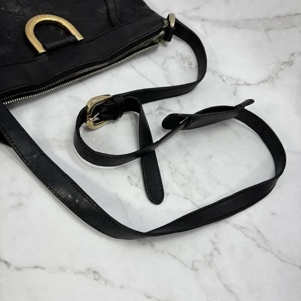 GUCCI Shoulder Bag Purse GG Canvas Leather Black Authentic