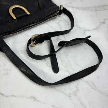 GUCCI Shoulder Bag Purse GG Canvas Leather Black Authentic