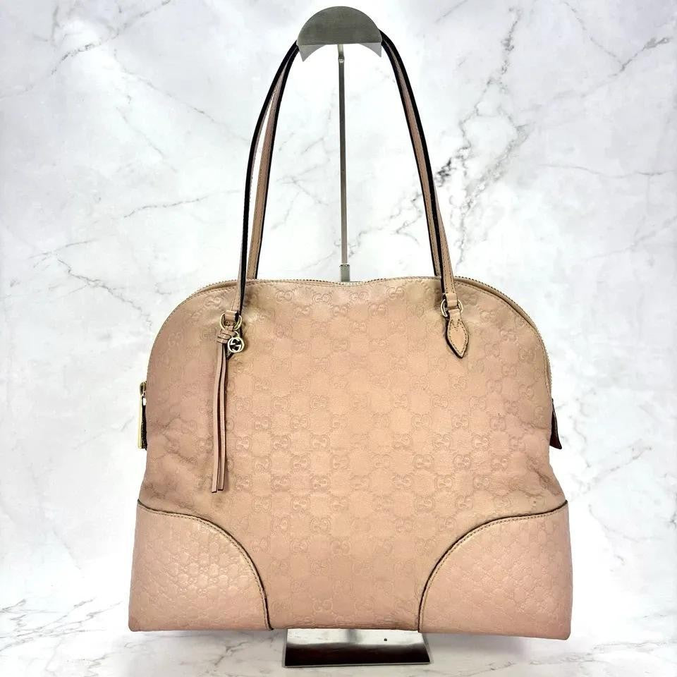 GUCCI Hand Bag Tote Purse Shima Micro GG Leather Pink Authentic