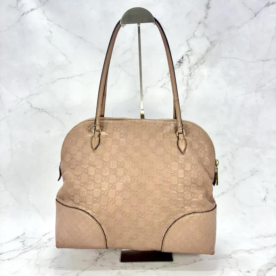 GUCCI Hand Bag Tote Purse Shima Micro GG Leather Pink Authentic