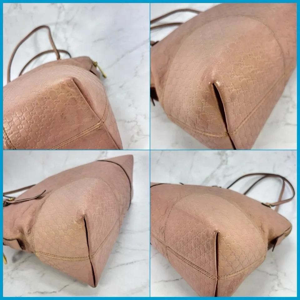 GUCCI Hand Bag Tote Purse Shima Micro GG Leather Pink Authentic