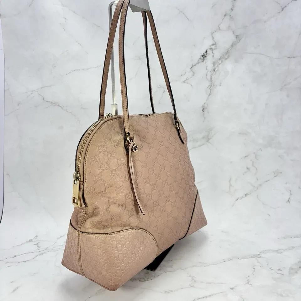GUCCI Hand Bag Tote Purse Shima Micro GG Leather Pink Authentic