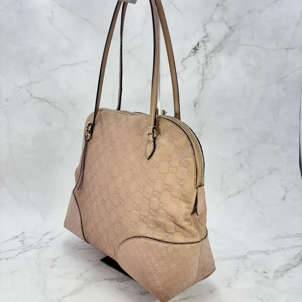 GUCCI Hand Bag Tote Purse Shima Micro GG Leather Pink Authentic
