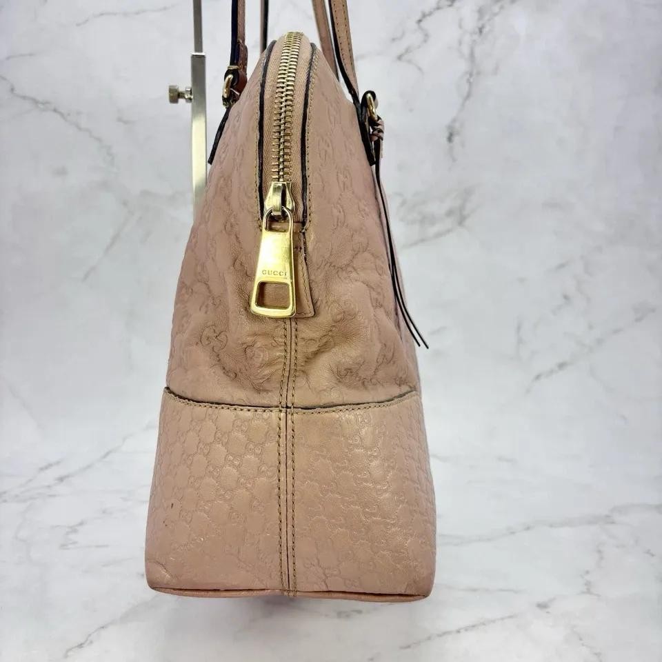 GUCCI Hand Bag Tote Purse Shima Micro GG Leather Pink Authentic