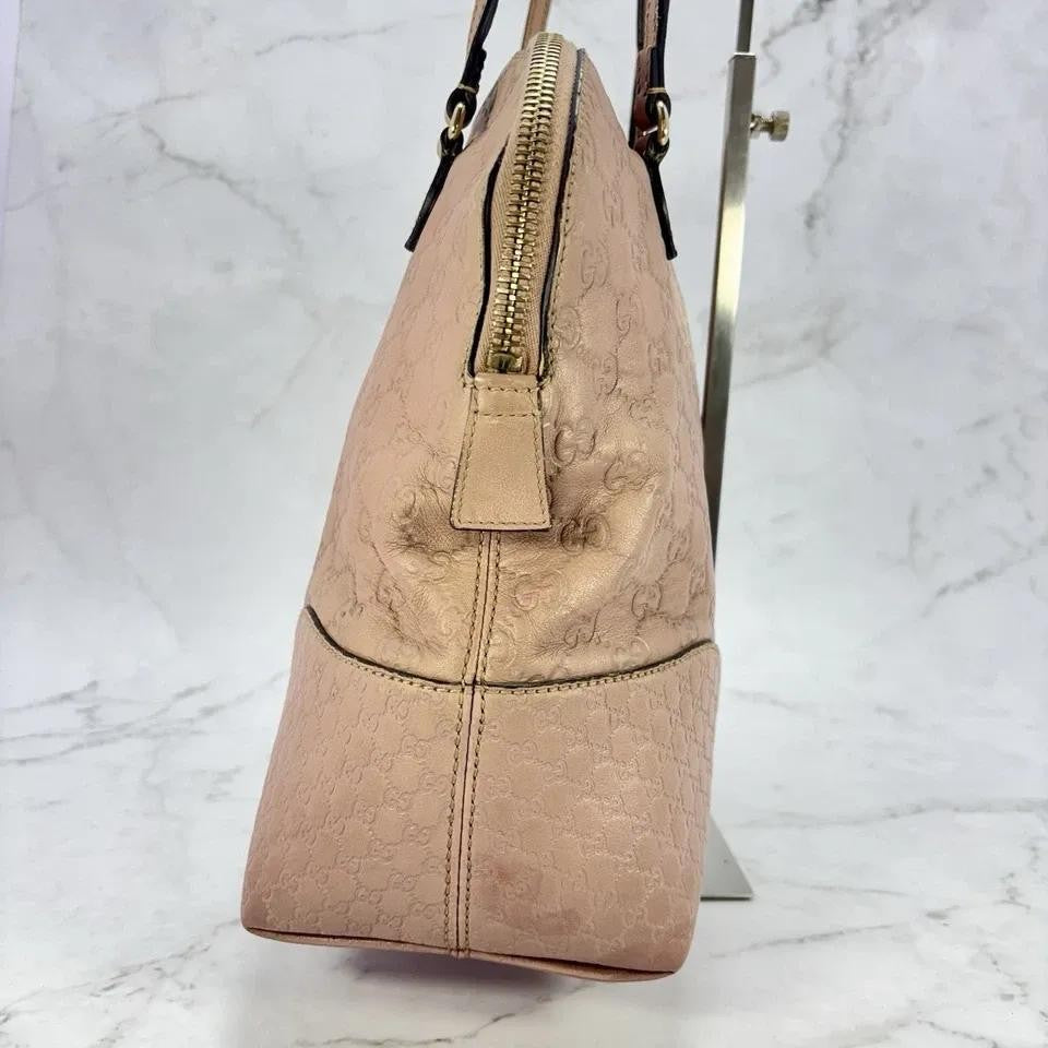 GUCCI Hand Bag Tote Purse Shima Micro GG Leather Pink Authentic