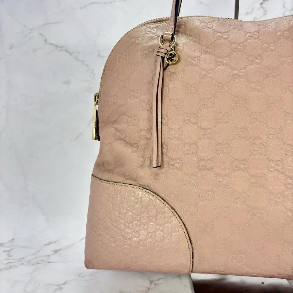 GUCCI Hand Bag Tote Purse Shima Micro GG Leather Pink Authentic