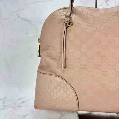 GUCCI Hand Bag Tote Purse Shima Micro GG Leather Pink Authentic