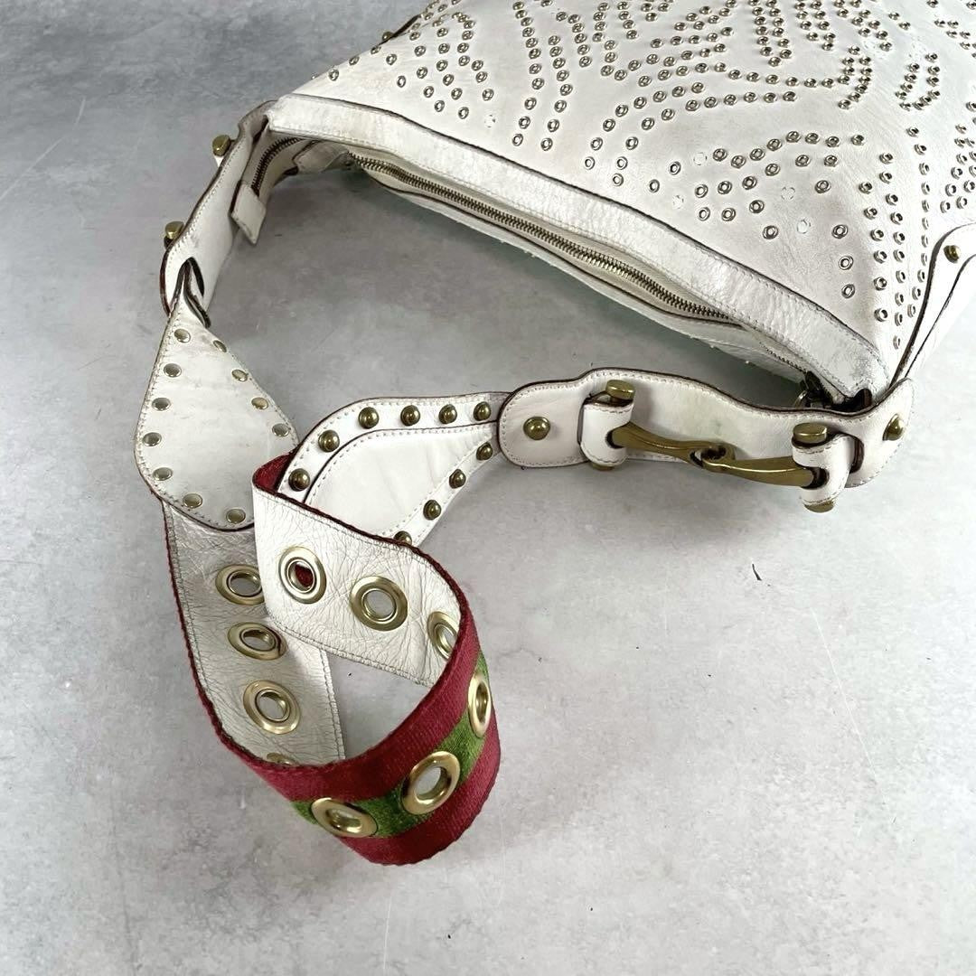 GUCCI Shoulder Bag Purse Sherry Line Leather White Authentic