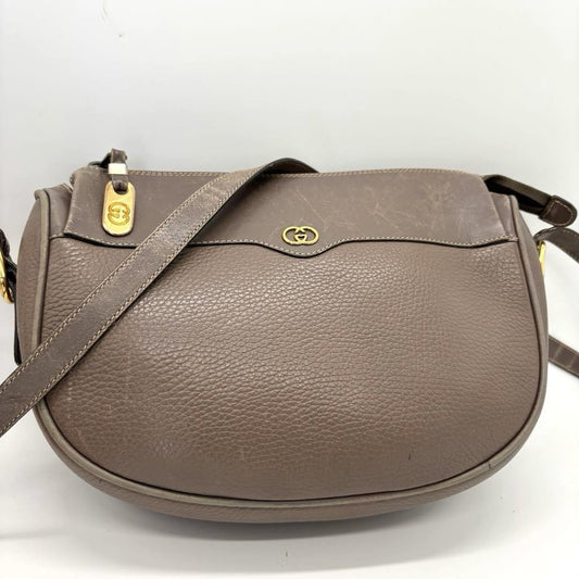 GUCCI Shoulder Bag Purse GG Old Leather Gray Authentic
