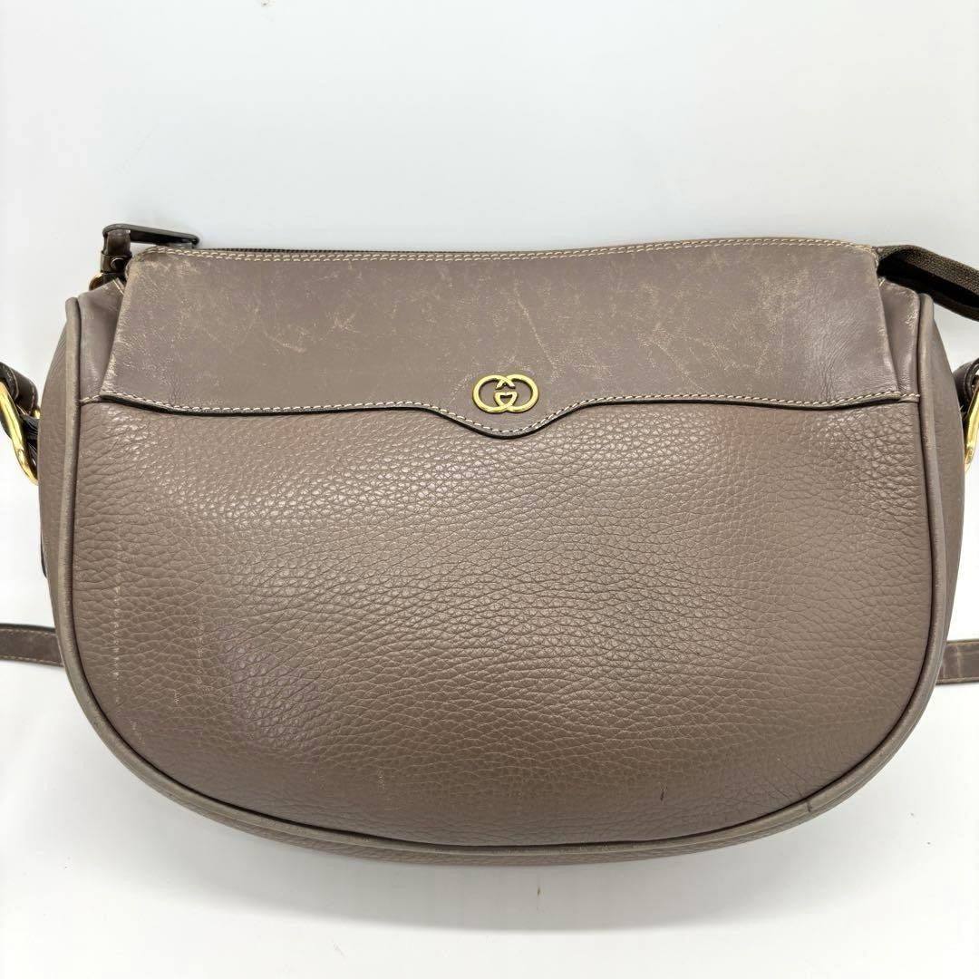 GUCCI Shoulder Bag Purse GG Old Leather Gray Authentic