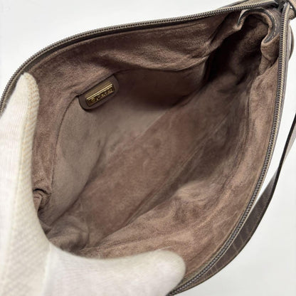 GUCCI Shoulder Bag Purse GG Old Leather Gray Authentic