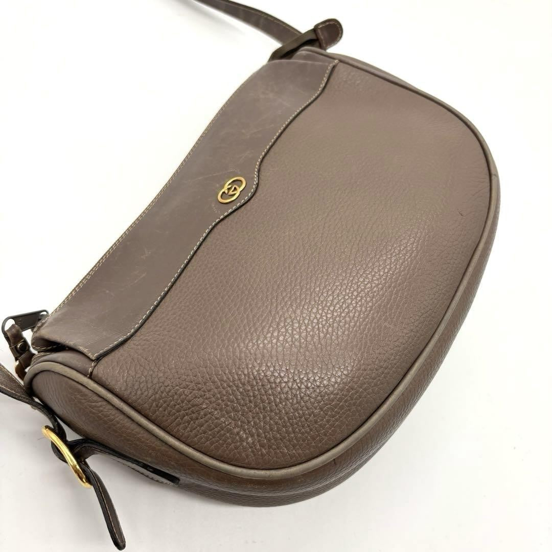 GUCCI Shoulder Bag Purse GG Old Leather Gray Authentic