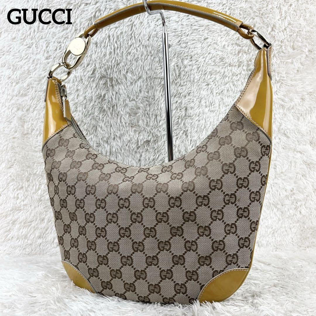 GUCCI Shoulder Bag Purse GG Canvas Mustard Beige Authentic