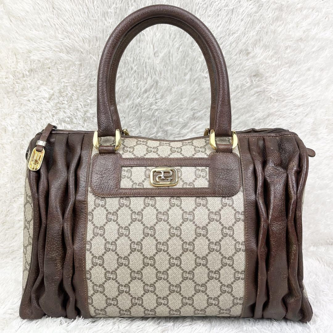 GUCCI Hand Bag Tote Purse GG Supreme Leather PVC Brown Beige Authentic