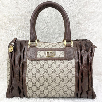 GUCCI Hand Bag Tote Purse GG Supreme Leather PVC Brown Beige Authentic
