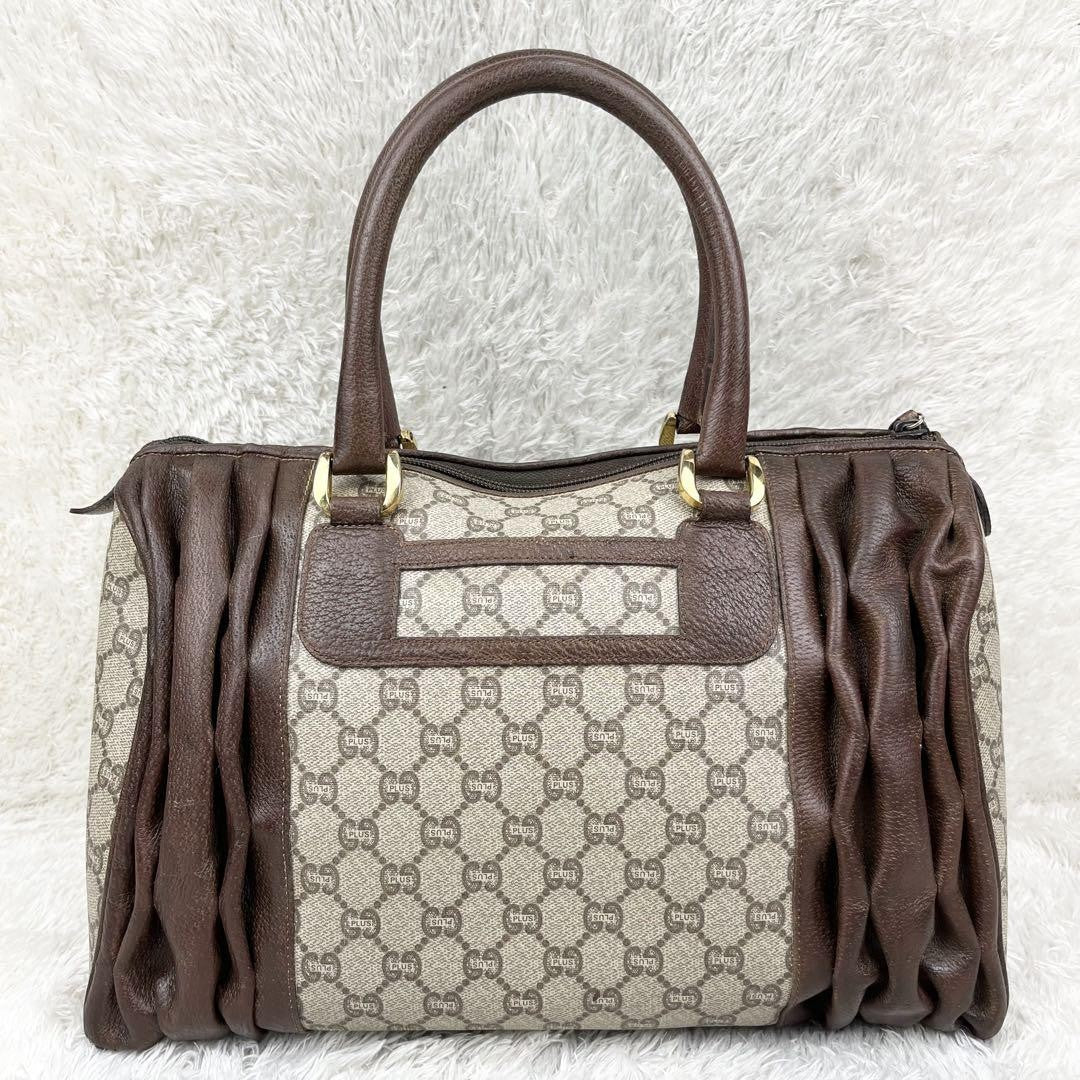GUCCI Hand Bag Tote Purse GG Supreme Leather PVC Brown Beige Authentic