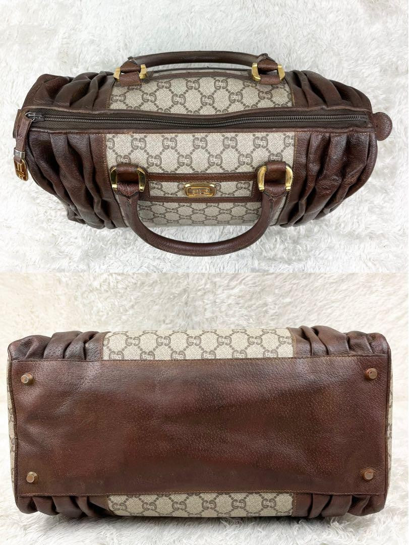 GUCCI Hand Bag Tote Purse GG Supreme Leather PVC Brown Beige Authentic