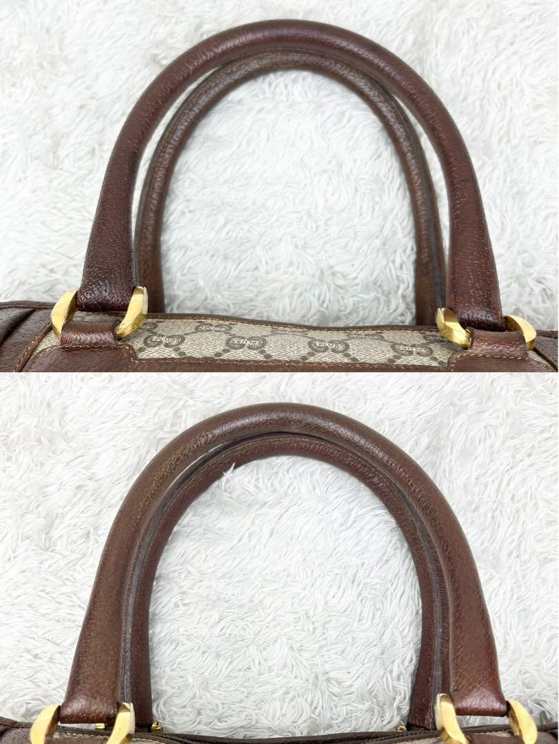 GUCCI Hand Bag Tote Purse GG Supreme Leather PVC Brown Beige Authentic