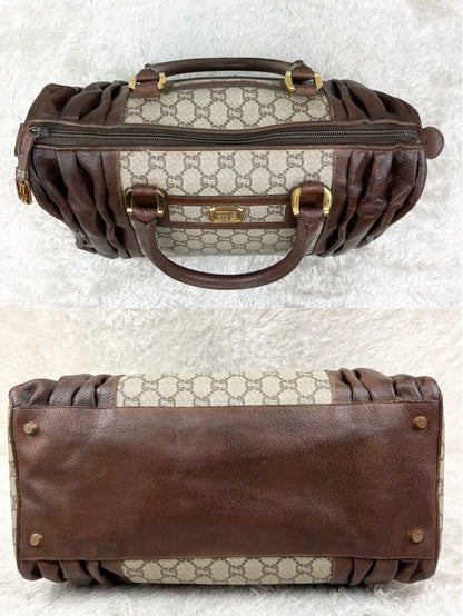 GUCCI Hand Bag Tote Purse GG Supreme Leather PVC Brown Beige Authentic