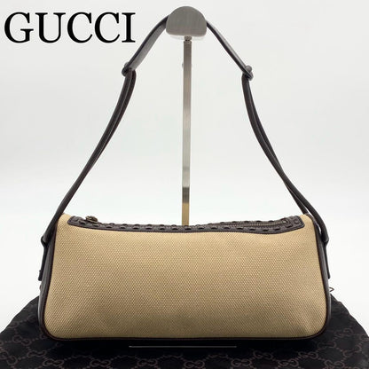 GUCCI Shoulder Bag Purse Canvas Leather Brown Beige Authentic