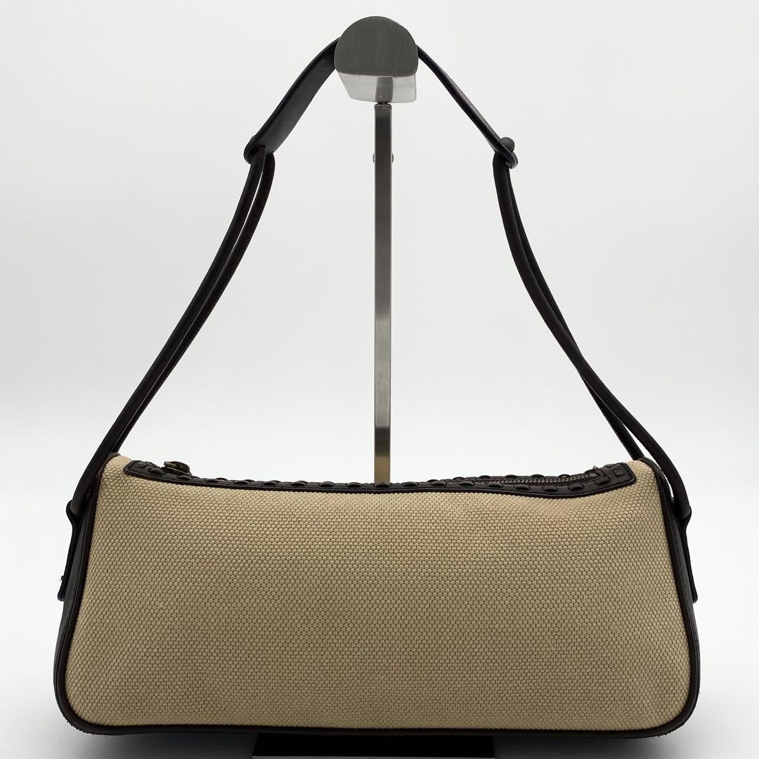 GUCCI Shoulder Bag Purse Canvas Leather Brown Beige Authentic