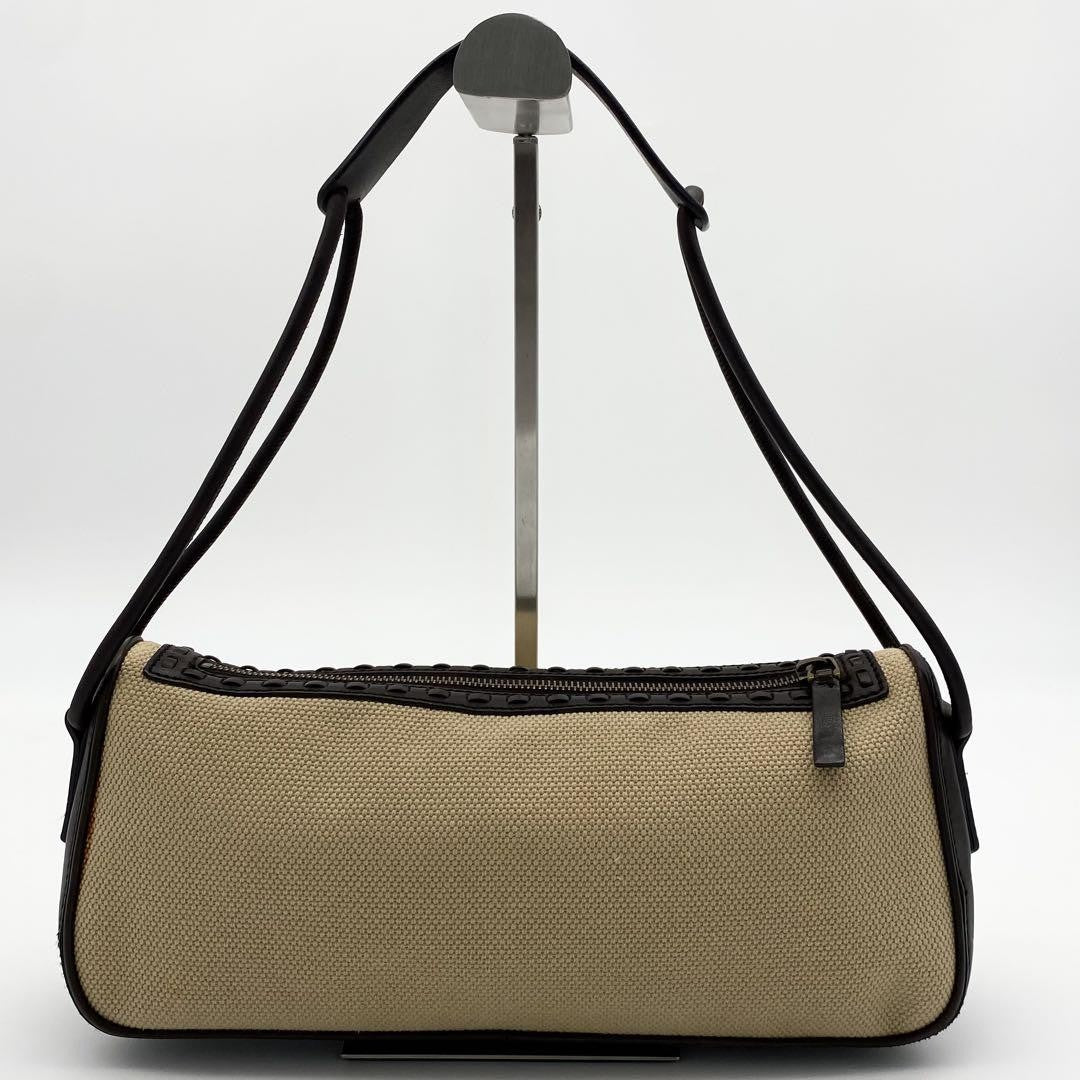 GUCCI Shoulder Bag Purse Canvas Leather Brown Beige Authentic