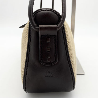 GUCCI Shoulder Bag Purse Canvas Leather Brown Beige Authentic