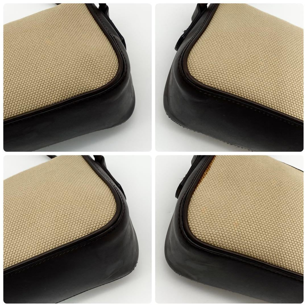 GUCCI Shoulder Bag Purse Canvas Leather Brown Beige Authentic