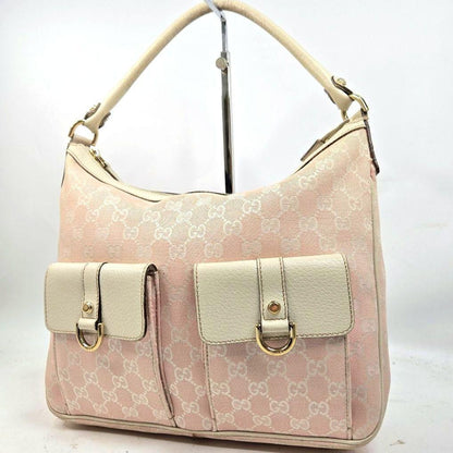 GUCCI Shoulder Bag Purse GG Canvas Leather Authentic