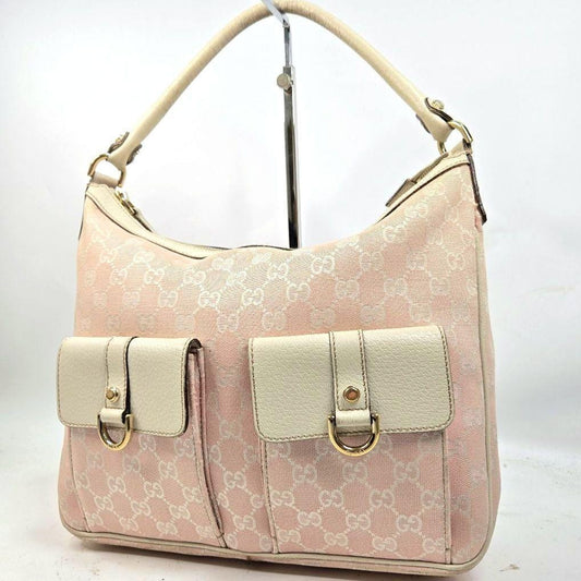 GUCCI Shoulder Bag Purse GG Canvas Leather Authentic