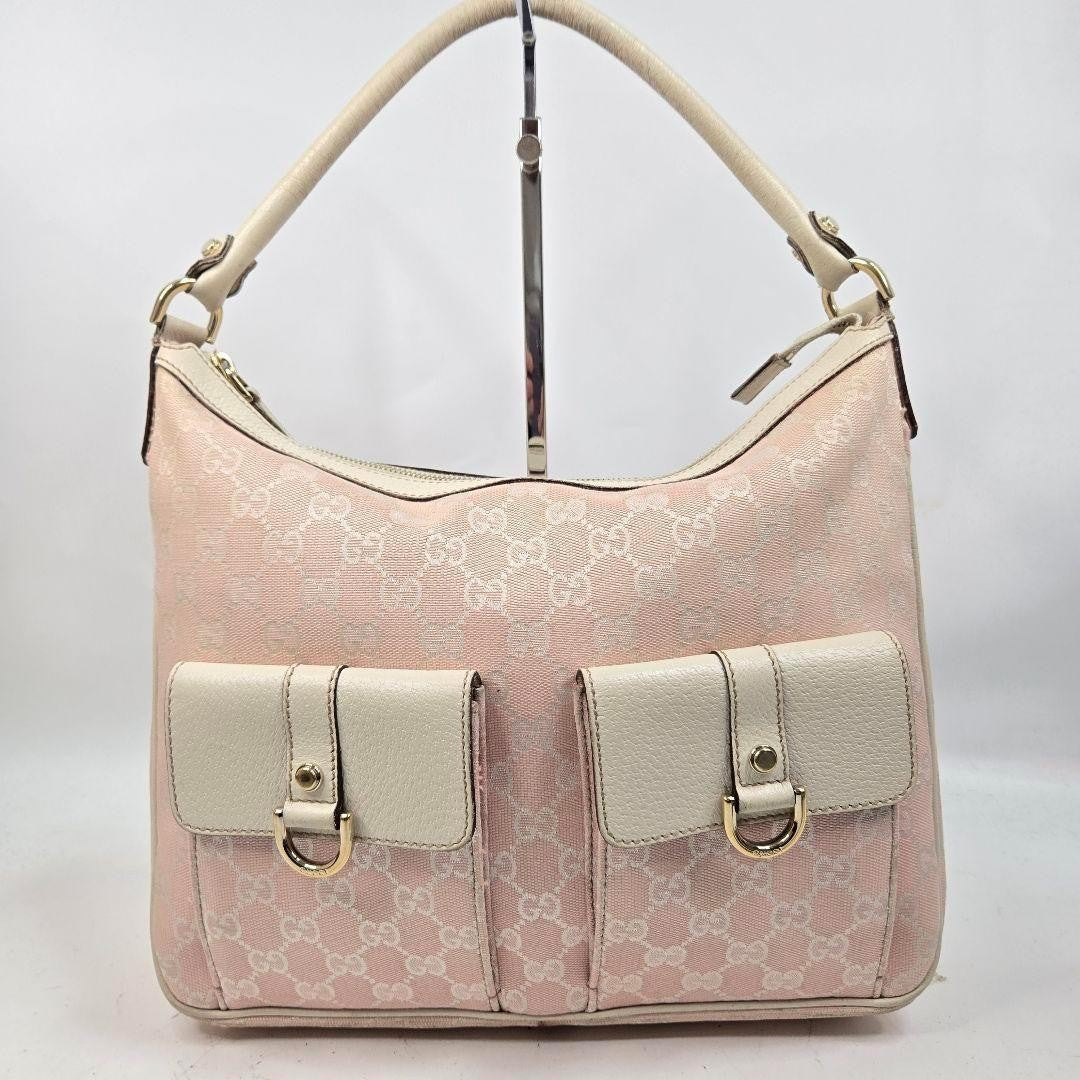 GUCCI Shoulder Bag Purse GG Canvas Leather Authentic
