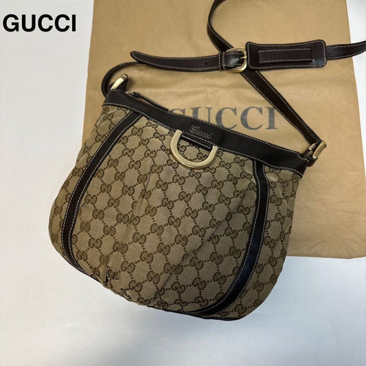 GUCCI Shoulder Bag Purse GG Canvas Leather Beige Brown Authentic
