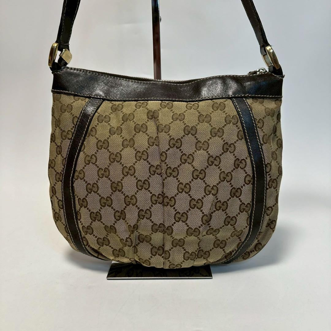 GUCCI Shoulder Bag Purse GG Canvas Leather Beige Brown Authentic