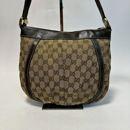 GUCCI Shoulder Bag Purse GG Canvas Leather Beige Brown Authentic