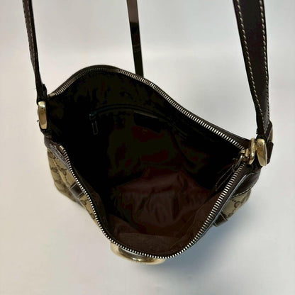GUCCI Shoulder Bag Purse GG Canvas Leather Beige Brown Authentic
