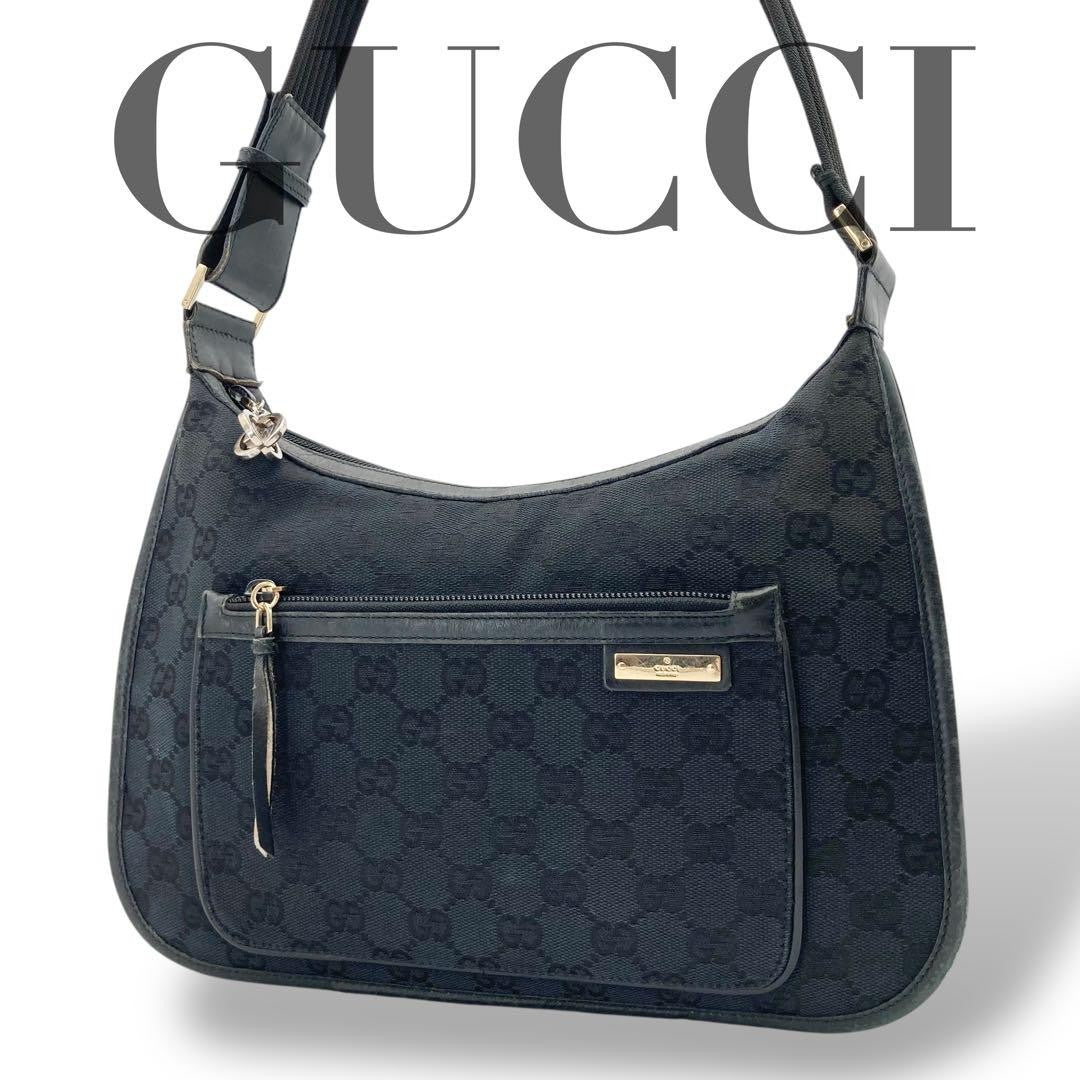 GUCCI Shoulder Bag Purse GG Canvas Black Authentic