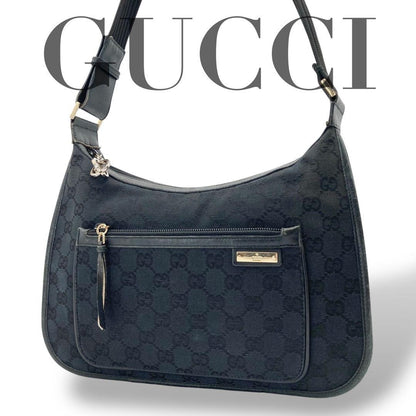 GUCCI Shoulder Bag Purse GG Canvas Black Authentic