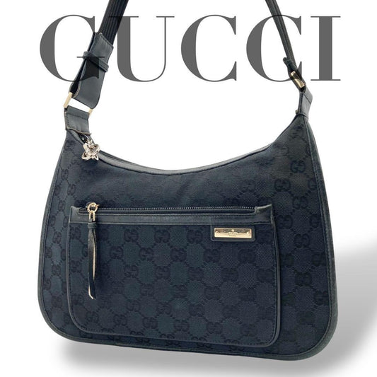 GUCCI Shoulder Bag Purse GG Canvas Black Authentic